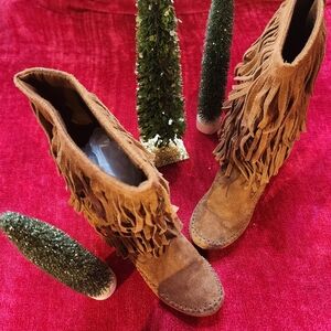 LC Lauren Conrad Congnac Colored, Flat, Fringed, Suede Moccasin Boots